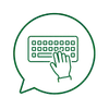 Ein Icon bestehend aus grüner Sprechblase in der sich eine Computertastatur befindet und einer Hand, die auf Ihr etwas eingibt